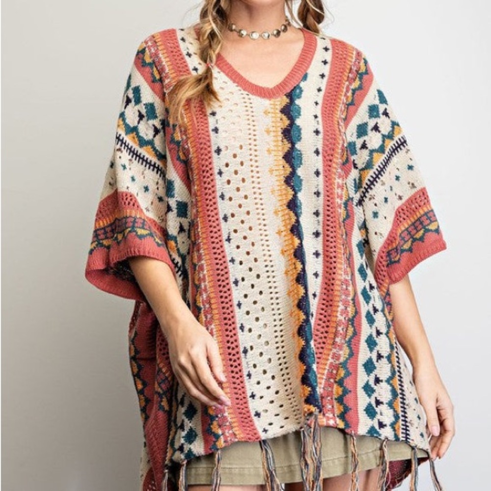 Easel Colorful Knit Poncho